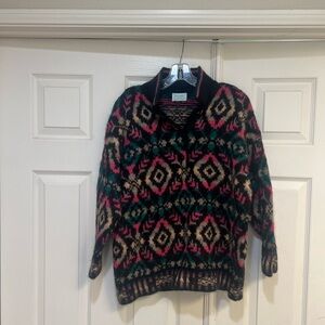 VINTAGE‎ BENETTON ITALY MOHAIR SWEATER Tribal WOMAN SZ Large BUTTONS Geometric